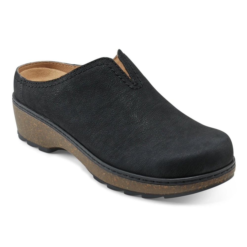Earth Kolia Round Toe Slip-on Casual Clogs Matte Black Suede Leather Cork Size 9 - Picture 2 of 9